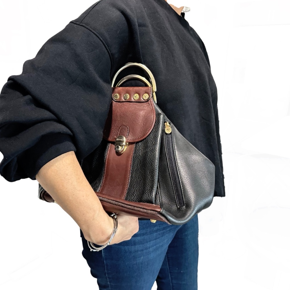 Valentina Italian Leather Top Handle Bag – Black & Brown – MADE IN ITALY. - Picture 10 of 11